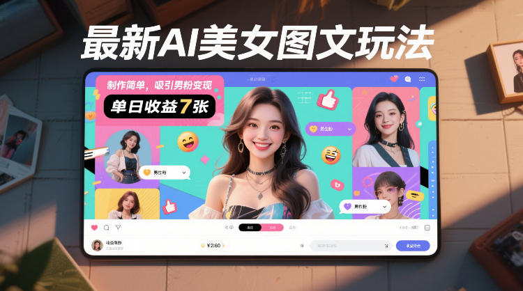 最新AI美女图文玩法，制作简单，吸引男粉变现，单天收益7张-网创资源站