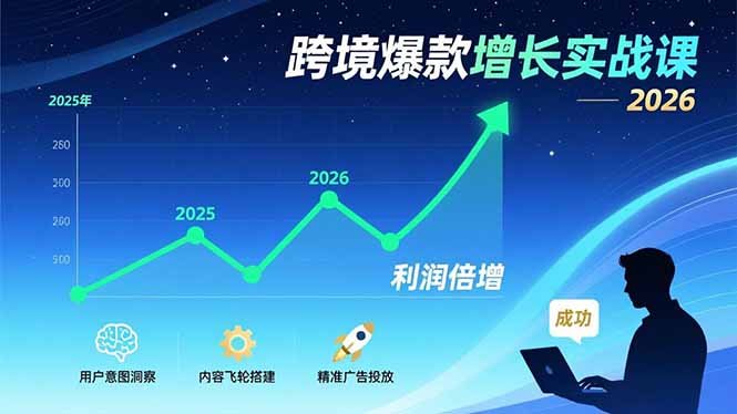 跨境爆款增长实战课，教授用户意图洞察、内容飞轮搭建、精准广告投放，助力卖家2026年利润倍增-网创资源站