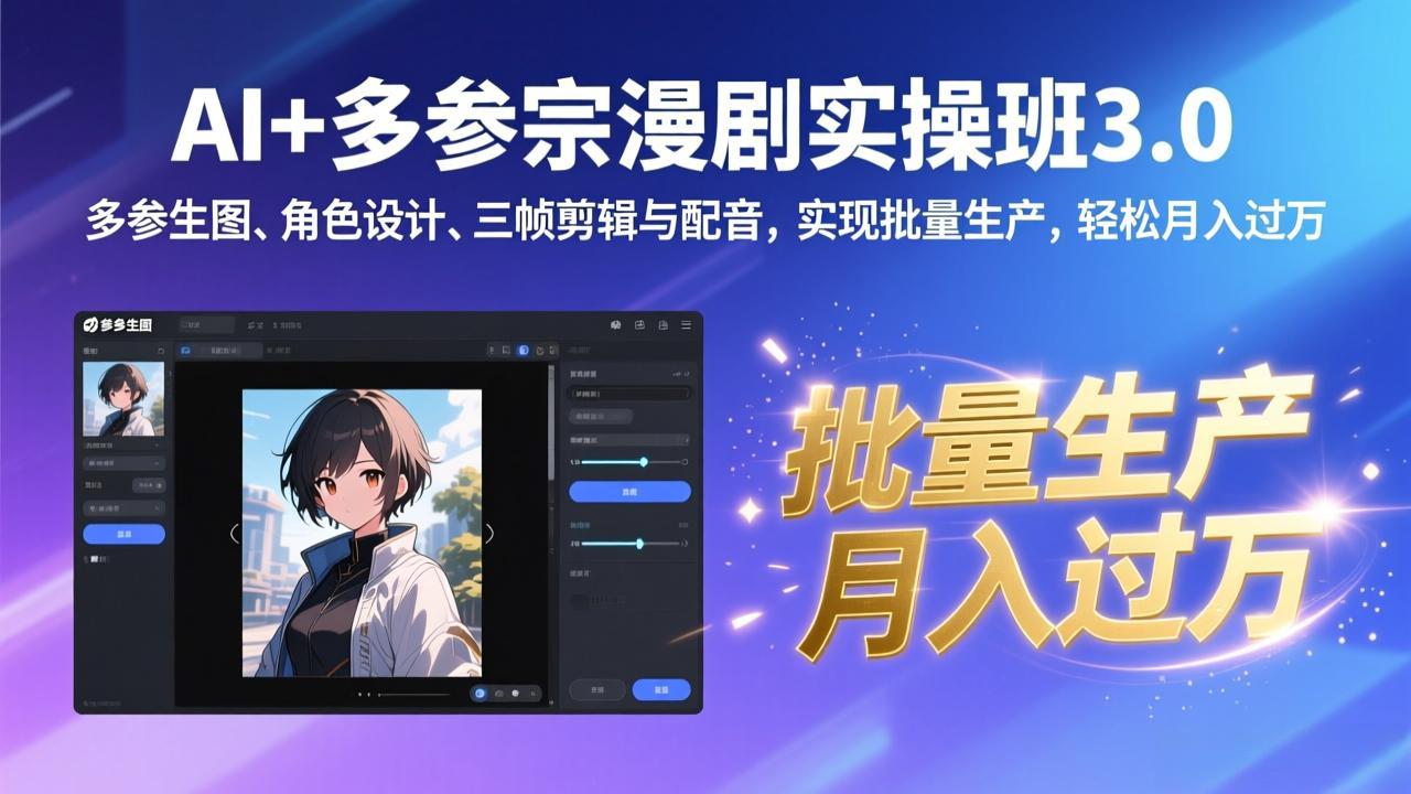 AI+多参宗漫剧实操班3.0：多参生图、角色设计、三帧剪辑与配音，实现批量生产，轻松月入过万-网创资源站