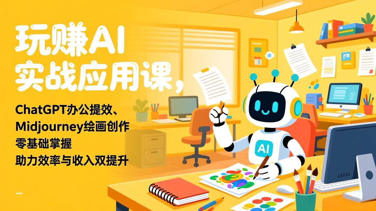 玩赚AI实战应用课，ChatGPT办公提效、Midjourney绘画创作，零基础掌握，助力效率与收入双提升-网创资源站