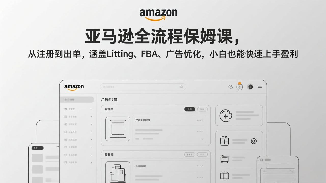 亚马逊全流程保姆课，从注册到出单，涵盖Listing、FBA、广告优化，小白也能快速上手盈利-网创资源站