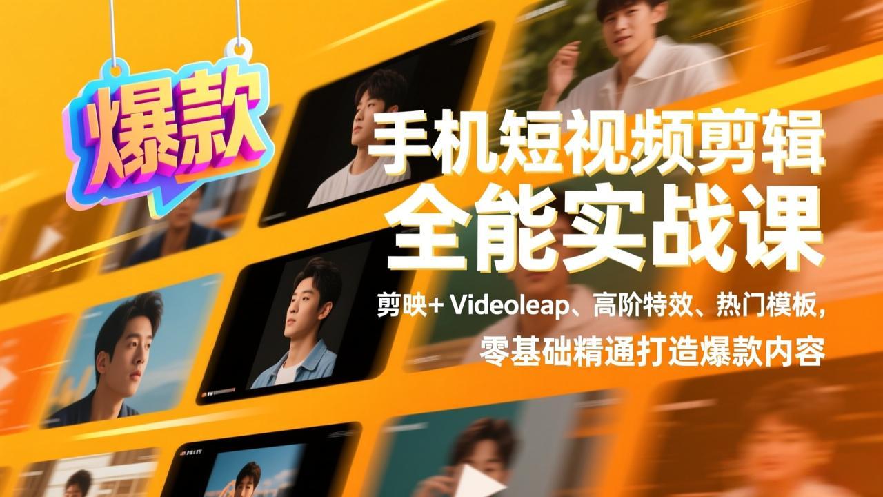 手机短视频剪辑全能实战课，剪映+Videoleap、高阶特效、热门模板，零基础精通打造爆款内容-网创资源站