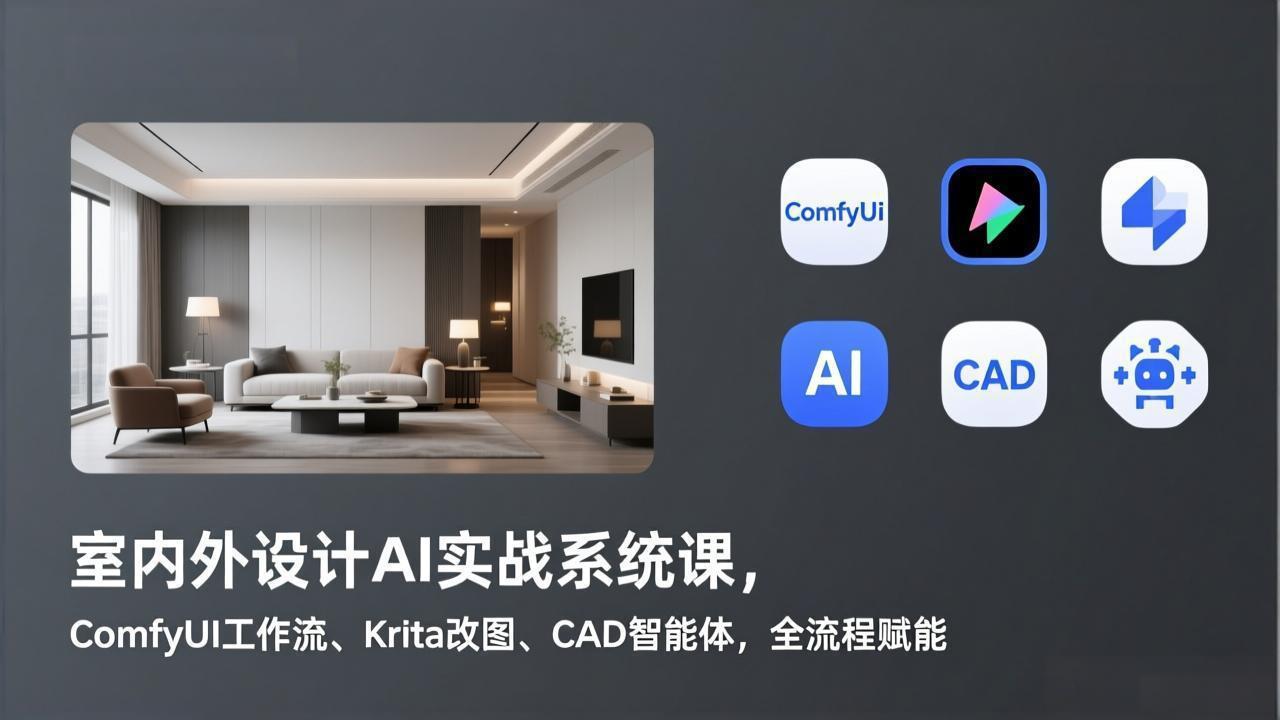 室内外设计AI实战系统课，ComfyUI工作流、Krita改图、CAD智能体，全流程赋能-网创资源站