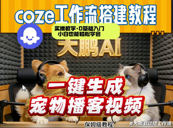 Coze工作流AI一键生成宠物播客视频，全程保姆级教程，零基础小白保姆级教学-网创资源站