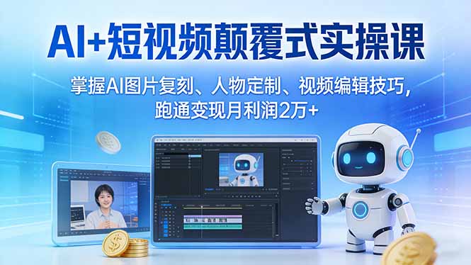 AI+短视频颠覆式实操课：掌握AI图片复刻、人物定制、视频编辑技巧，跑通变现月利润2万+-网创资源站