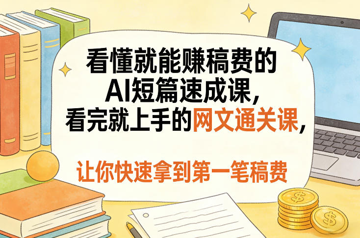 看懂就能賺稿费的AI短篇速成课，看完就上手的网文通关课，让你快速拿到第一笔稿费-网创资源站