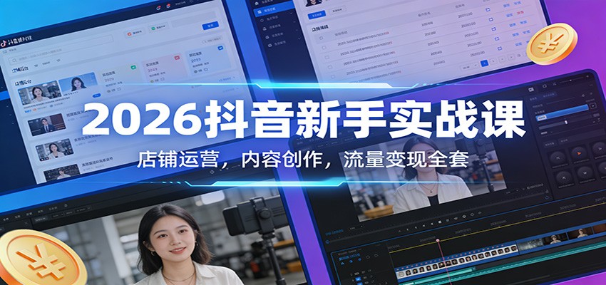 2026抖音新手实战课：店铺运营，内容创作，流量变现全套-网创资源站
