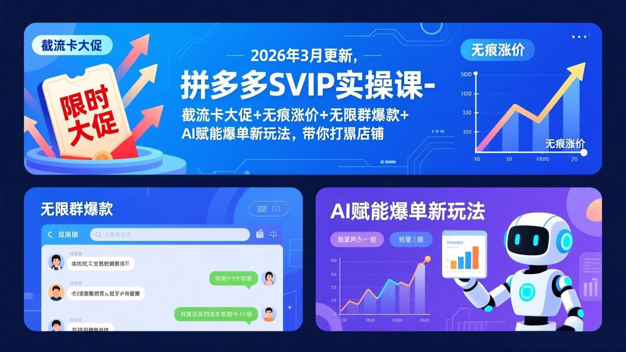 拼多多SVIP实操课-26年3月，截流卡大促+无痕涨价+无限群爆款+AI赋能爆单新玩法，带你打爆店铺-网创资源站