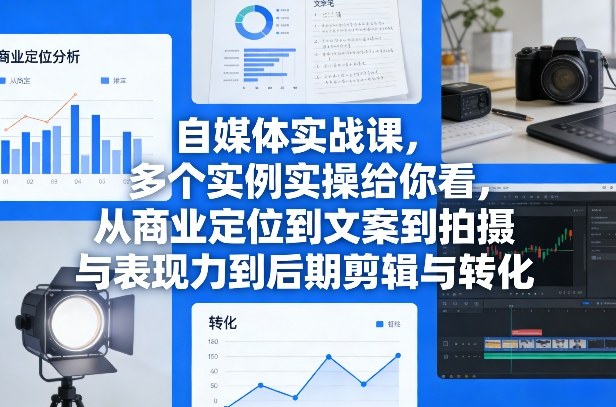 自媒体实战课，多个实例实操给你看，从商业定位到文案到拍摄与表现力到后期剪辑与转化-网创资源站