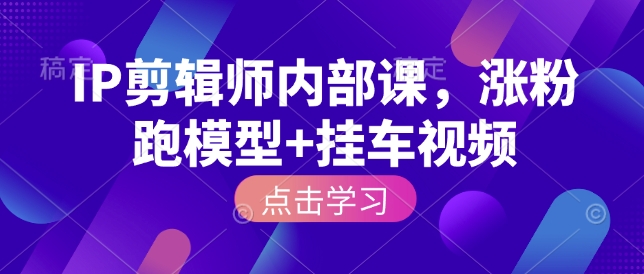 IP剪辑师内部课，涨粉跑模型+挂车视频(更新)-网创资源站