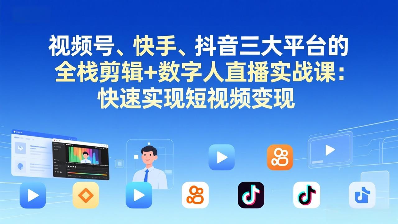 视频号+快手+抖音三大平台的全栈剪辑+数字人直播实战课-3月更新：快速实现短视频变现-网创资源站