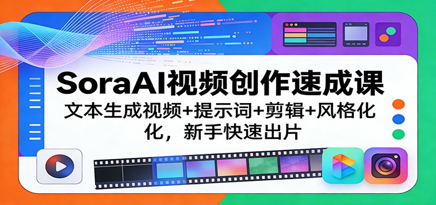 SoraAI视频创作速成课：文本生成视频+提示词+剪辑+风格化，新手快速出片-网创资源站