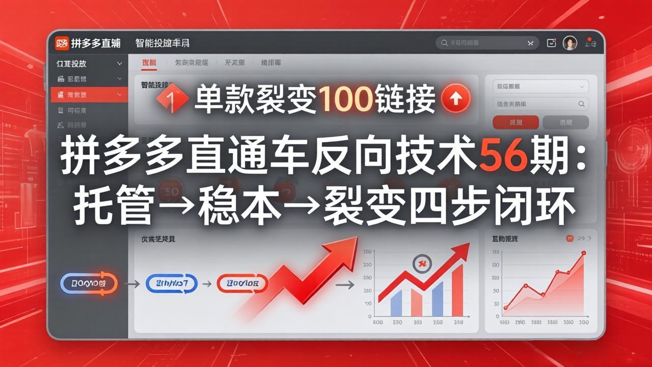 拼多多直通车反向技术56期：托管→稳本→裂变四步闭环，单款裂变100链接抢占核心流量-网创资源站