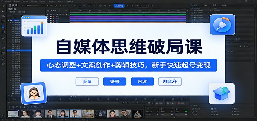 自媒体思维破局课：心态调整+文案创作+剪辑技巧，新手快速起号变现-网创资源站