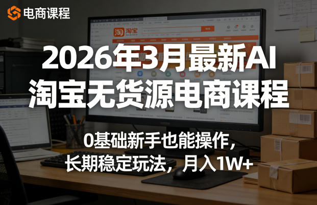 2026年3月最新AI淘宝无货源电商课程，0基础新手也能操作，长期稳定玩法，月入1W+-网创资源站