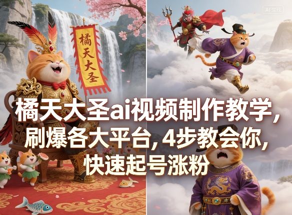 橘天大圣ai视频制作教学，刷爆各大平台，4步教会你，快速起号涨粉-网创资源站