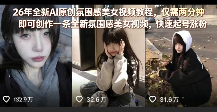 26年全新AI原创氛围感美女视频教程,仅需两分钟即可创作一条全新氛围感美女视频,快速起号涨粉-网创资源站