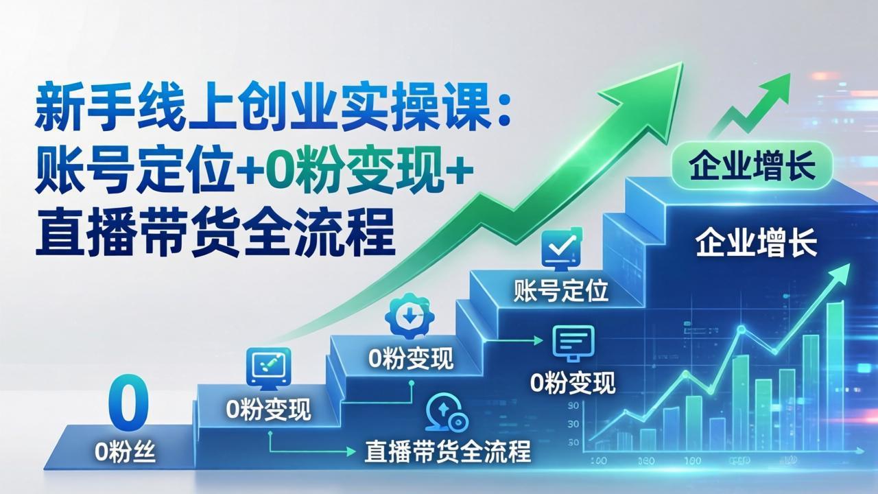 新手线上创业实操课：账号定位+0粉变现+直播带货全流程，企业用户增长一步到位-网创资源站