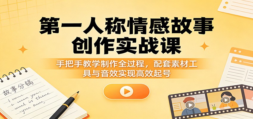 第一人称情感故事创作实战课：手把手教学制作全过程，配套素材工具与音效实现高效起号-网创资源站