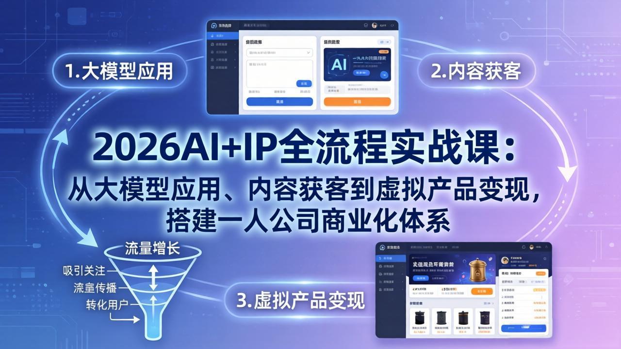 2026AI+IP全流程实战课：从大模型应用、内容获客到虚拟产品变现，搭建一人公司商业化体系-网创资源站