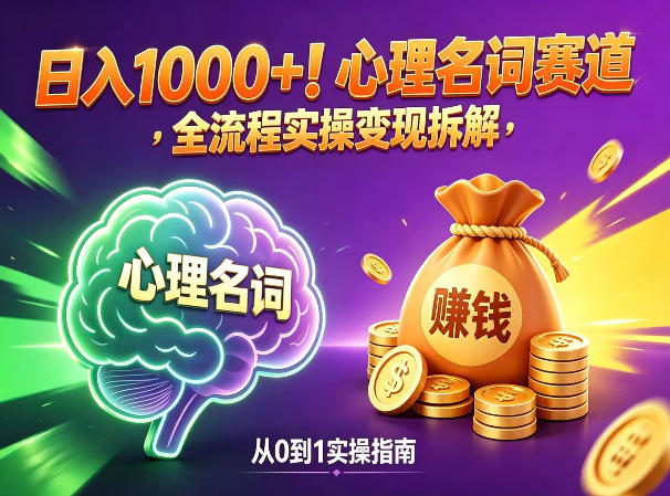 心理名词赛道，新手小白也能做，全流程项目拆解，单日变现1k+-网创资源站