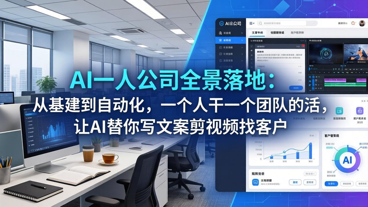 AI一人公司全景落地：从基建到自动化，一个人干一个团队的活，让AI替你写文案剪视频找客户-网创资源站