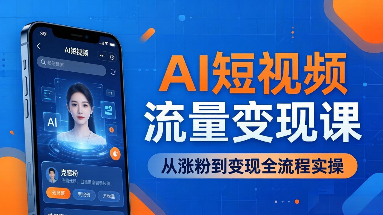 AI短视频流量变现课：一部手机玩转数字人克隆+爆款制作，从涨粉到变现全流程实操-网创资源站