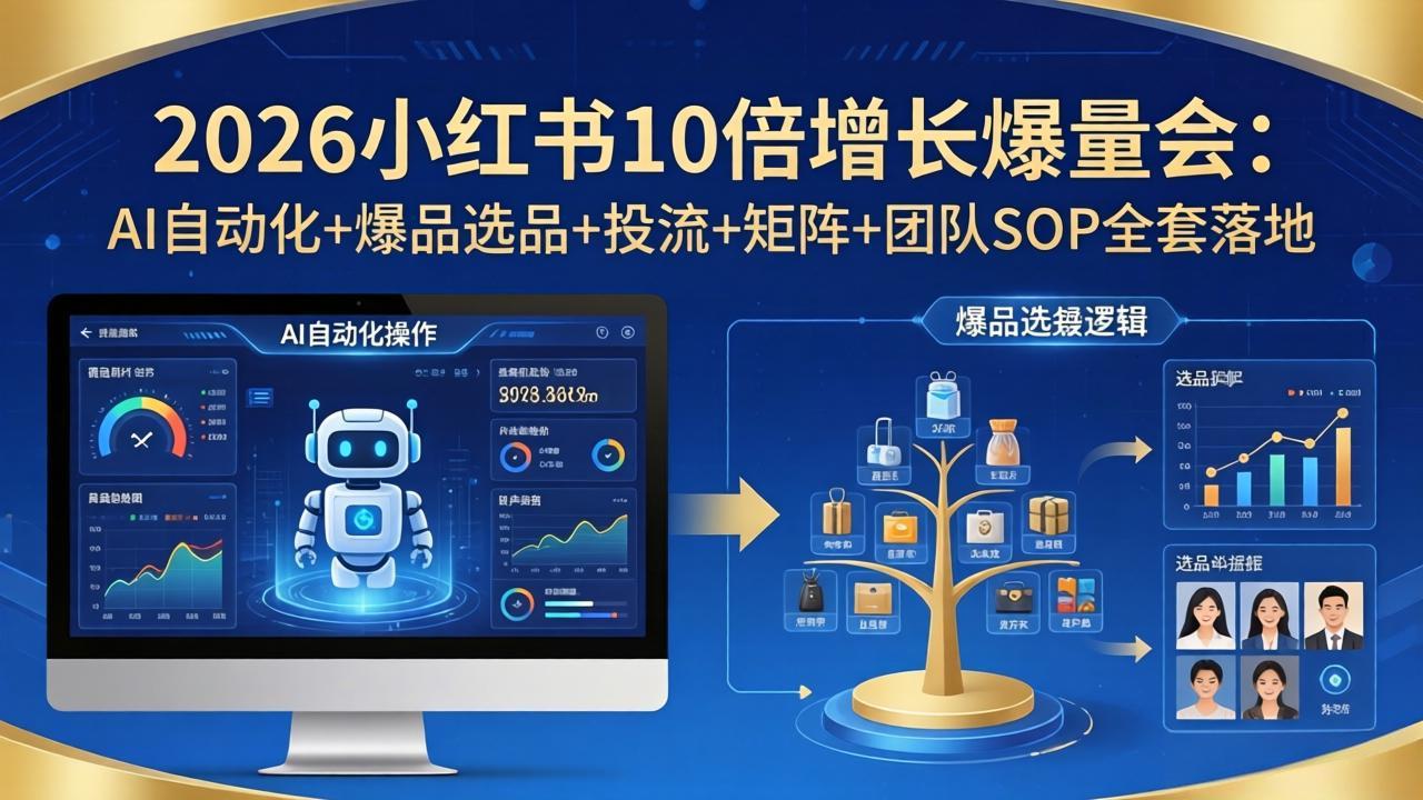 2026小红书10倍增长爆量会：AI自动化+爆品选品+投流+矩阵+团队SOP全套落地-网创资源站