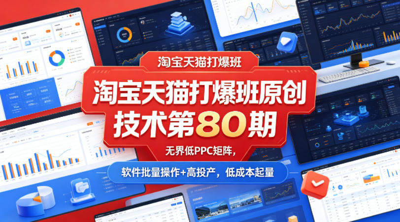 淘宝天猫打爆班原创技术第80期，无界低PPC矩阵，软件批量操作+高投产，低成本起量-网创资源站