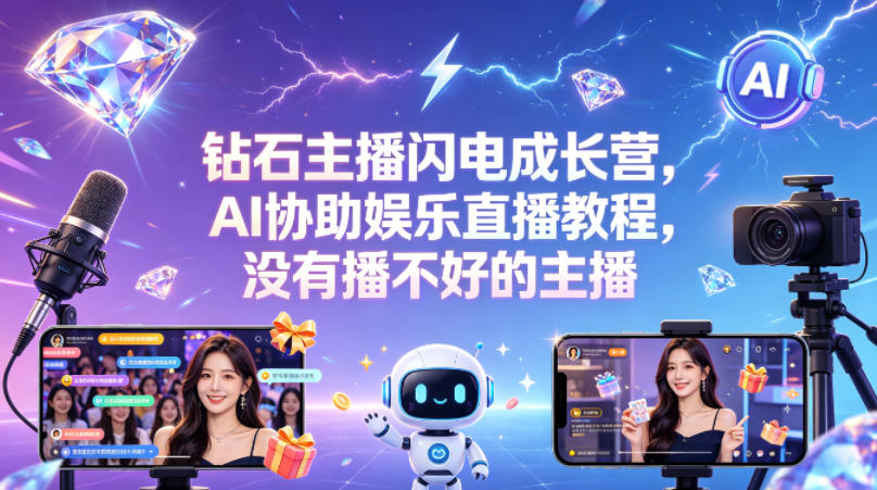 钻石主播闪电成长营，Al协助娱乐直播教程，没有播不好的主播-网创资源站