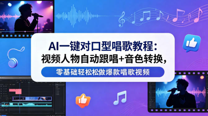 AI一键对口型唱歌教程：视频人物自动跟唱+音色转换，零基础轻松做爆款唱歌视频-网创资源站