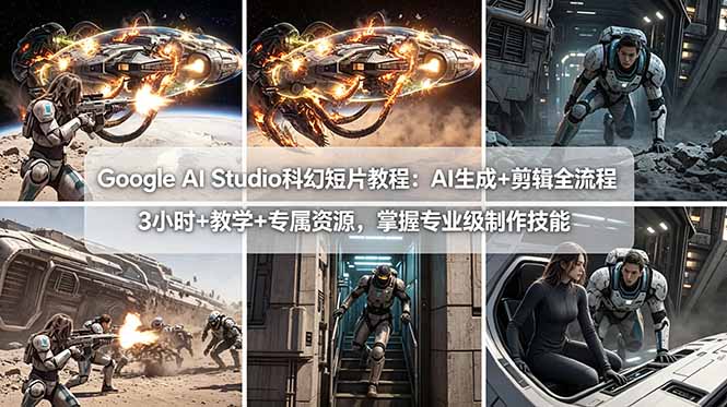 Google AI Studio科幻短片教程：AI生成+剪辑全流程，3小时+教学+专属资源，掌握专业级制作技能-网创资源站