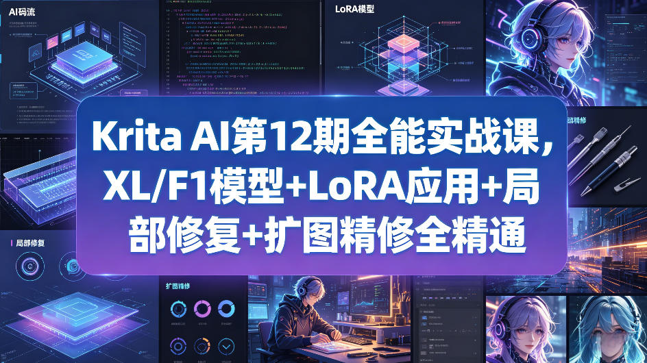 Krita AI第12期全能实战课，XL/F1模型+LoRA应用+局部修复+扩图精修全精通-网创资源站
