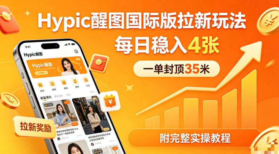 一单封顶35米，实测Hypic醒图国际版拉新玩法，每日稳入4张(附完整实操教程)-网创资源站