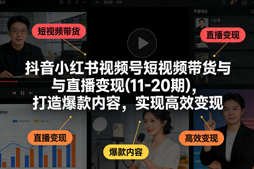抖音小红书视频号短视频带货与直播变现(10-21期)，打造爆款内容，实现高效变现(更新05月08日)-网创资源站