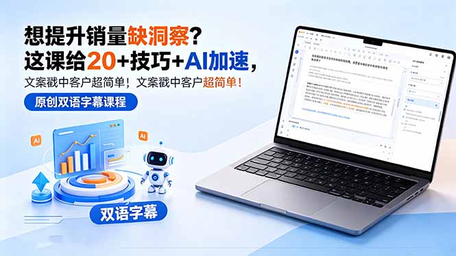 想提升销量缺洞察？这课给 20 + 技巧 + AI 加速，文案戳中客户超简单！【原创双语字幕】-网创资源站