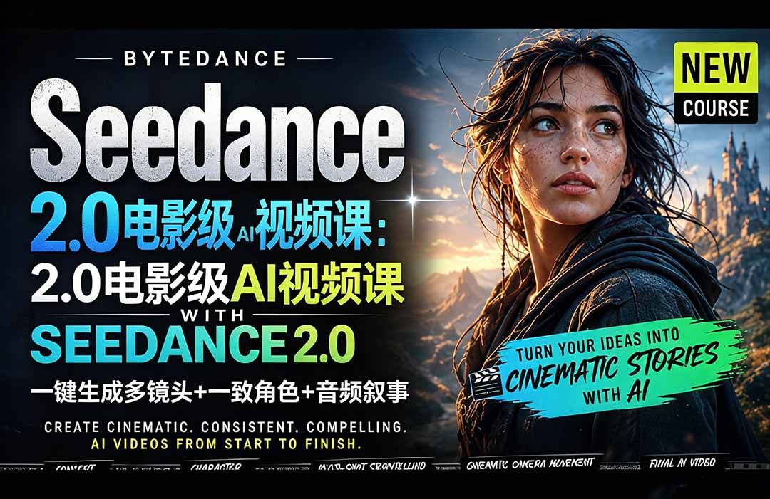 Seedance 2.0电影级AI视频课：一键生成多镜头+一致角色+音频叙事-网创资源站