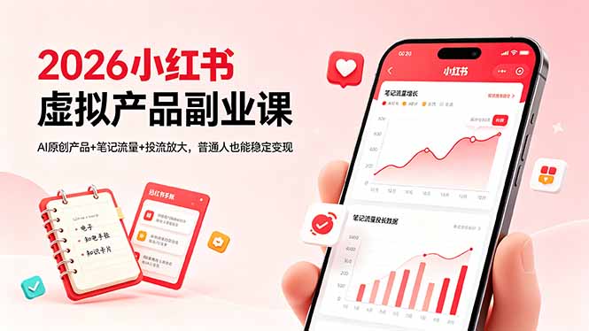 2026小红书虚拟产品副业课，AI原创产品+笔记流量+投流放大，普通人也能稳定变现-网创资源站