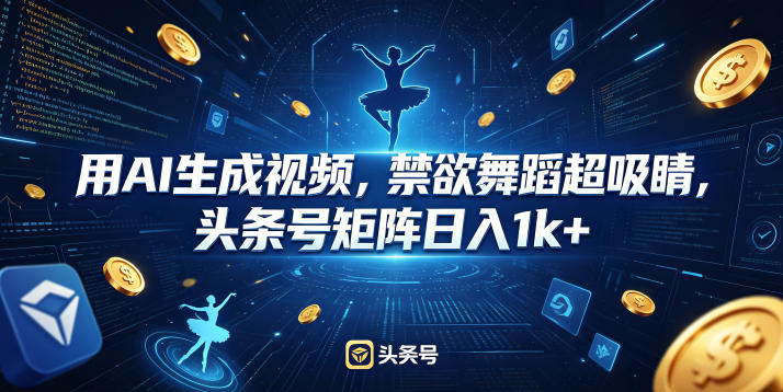 用AI生成视频，禁欲舞蹈超吸睛，头条号矩阵日入1k+-网创资源站
