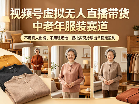 视频号虚拟无人直播带货中老年服装赛道，不用真人出镜、不用租场地，轻松实现持续出单稳定盈利-网创资源站