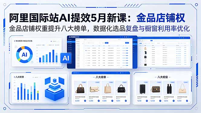 阿里国际站AI提效5月新课：金品店铺权重提升八大榜单，数据化选品复盘与橱窗利用率优化-网创资源站