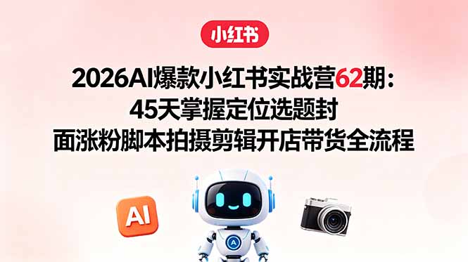 2026AI爆款小红书实战营62期：45天掌握定位选题封面涨粉脚本拍摄剪辑开店带货全流程-网创资源站