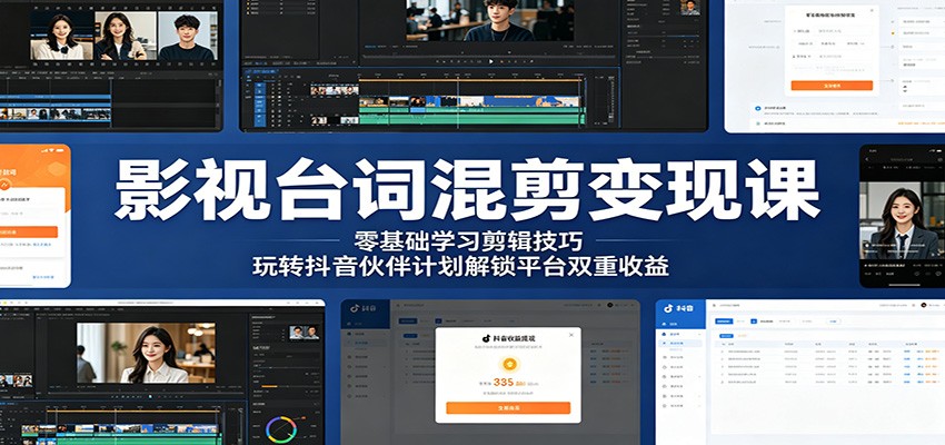 影视台词混剪变现课：零基础学习剪辑技巧，玩转抖音伙伴计划解锁平台双重收益-网创资源站