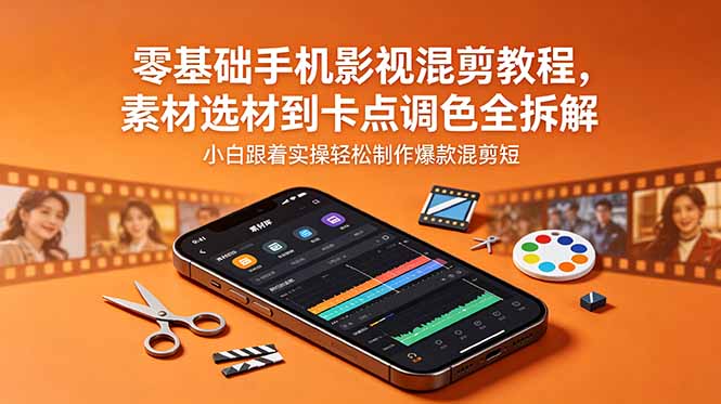 零基础手机影视混剪教程，素材选材到卡点调色全拆解，小白跟着实操轻松制作爆款混剪短片-网创资源站