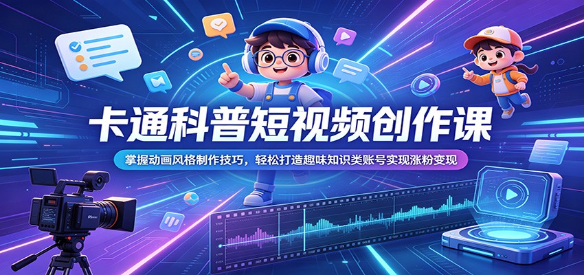 卡通科普短视频创作课：掌握动画风格制作技巧，轻松打造趣味知识类账号实现涨粉变现-网创资源站