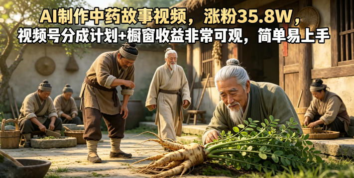 AI制作中药故事视频，涨粉35.8W，视频号分成计划+橱窗收益非常可观，简单易上手-网创资源站