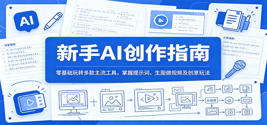 新手AI创作指南：零基础玩转多款主流工具，掌握提示词、生图做视频及创意玩法-网创资源站