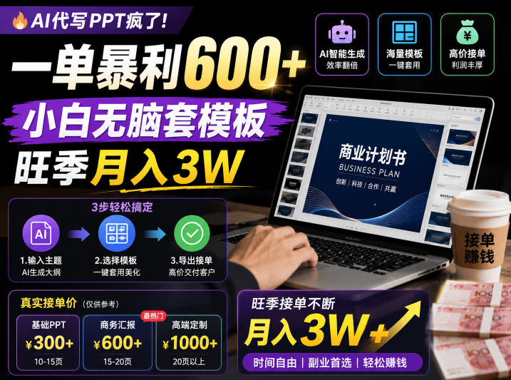 AI代写PPT疯了！一单暴利600+，小白无脑套模板，旺季月入3W，不用苦哈哈引流【揭秘】-网创资源站