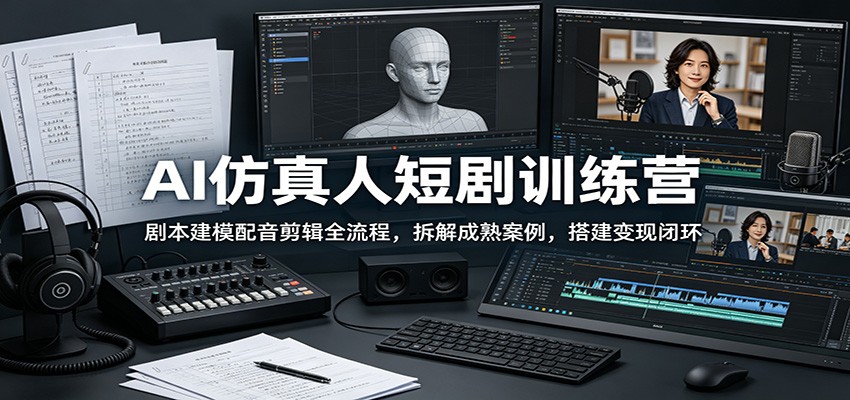 AI仿真人短剧训练营：剧本建模配音剪辑全流程，拆解成熟案例，搭建变现闭环-网创资源站