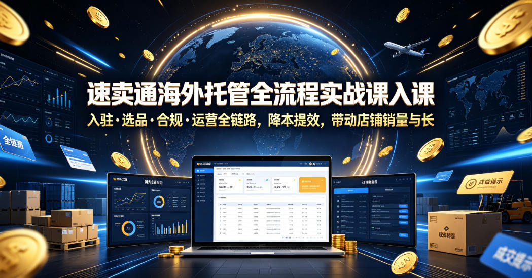 速卖通海外托管全流程实战课入驻・选品・合规・运营全链路，降本提效，带动店铺销量与收益增长-网创资源站